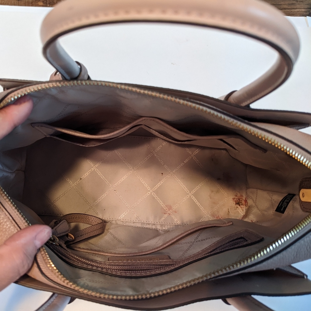 Michael Kors Mercer Medium Tri-Color Pebbled Leather Belted Satchel - Picture 14 of 14